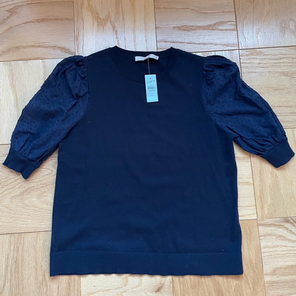 NWT LOFT Petite Sweater with Textured Puff Sleeves